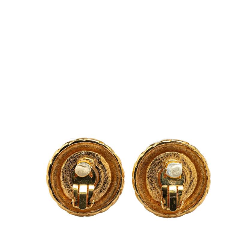 Chanel Gold Plated Round Faux Pearl Clip on Earrings Gold Metal Good condition - Back View