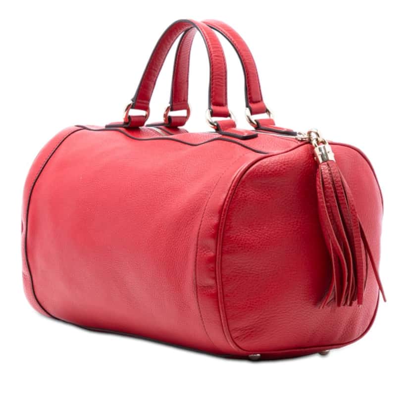 Gucci Medium Pebbled Calfskin Soho Boston Bag Red Leather Very good condition - Back View