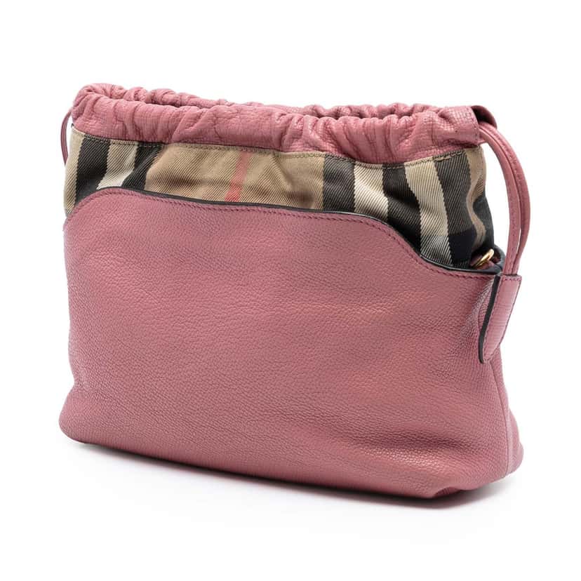 Burberry House Check Canvas and Calfskin Little Crush Crossbody Pink Leather Very good condition - Back View