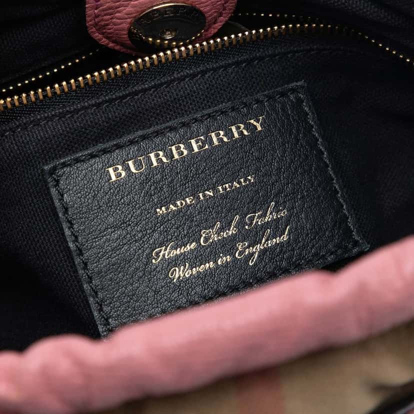 Burberry House Check Canvas and Calfskin Little Crush Crossbody Pink Leather Very good condition - Box View