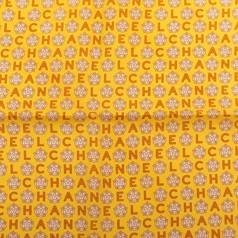 Chanel Camellia Logo Letters Silk Handkerchief Yellow Very good condition - Back View