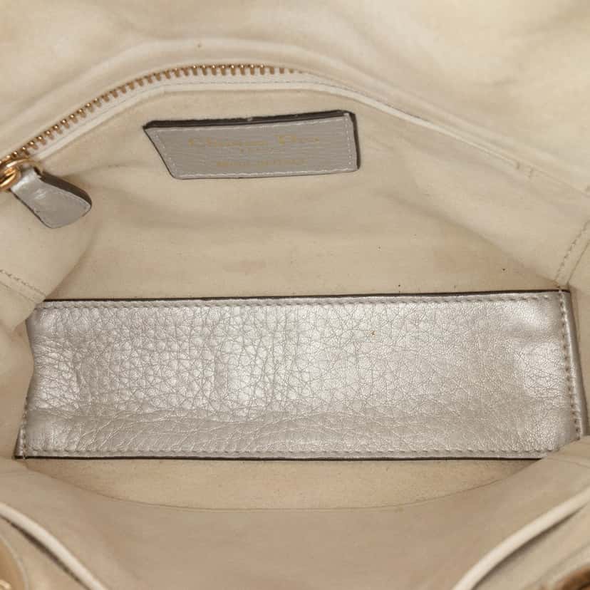 Dior Mini Metallic Grained Calfskin Cannage Lady Dior Silver Leather Very good condition - Model View
