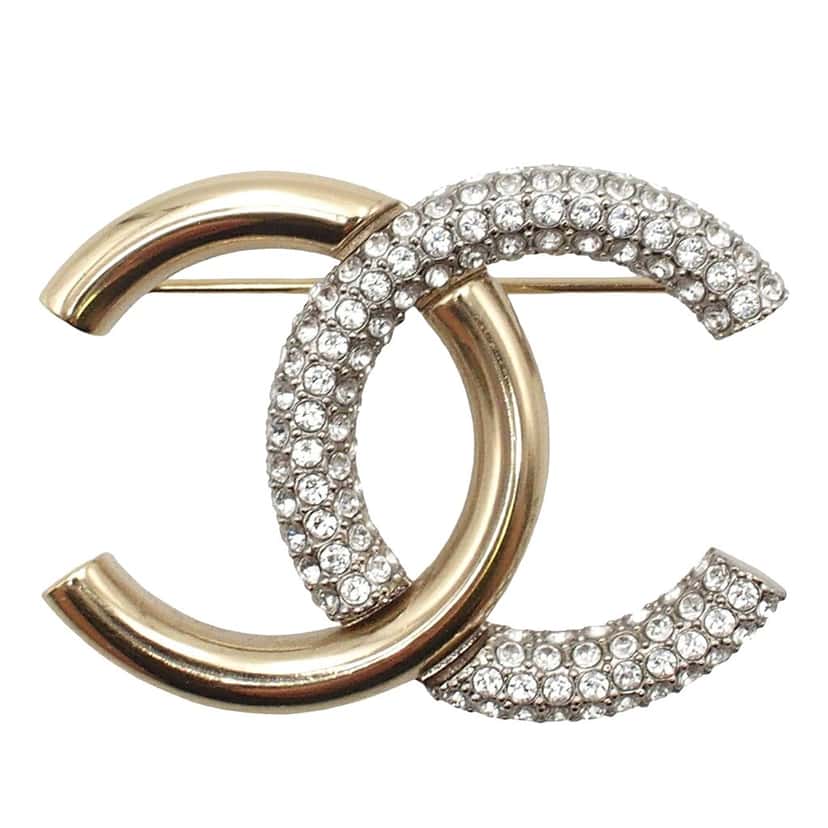 Chanel CC Brass and Strass Brooch Gold Metal Very good condition - Front View