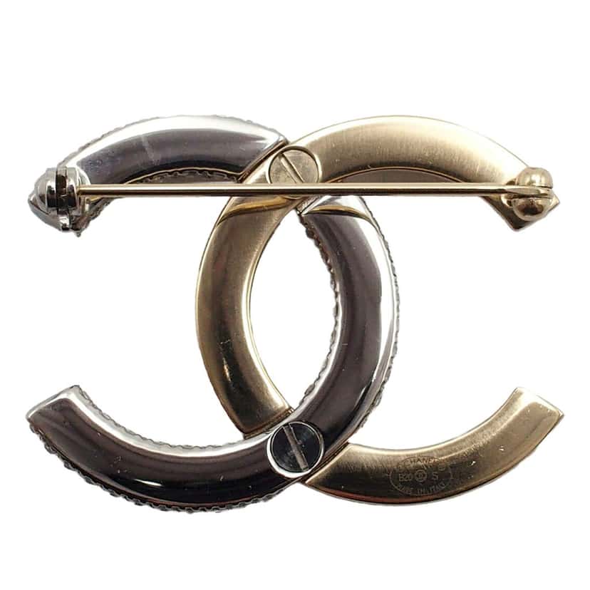 Chanel CC Brass and Strass Brooch Gold Metal Very good condition - Back View