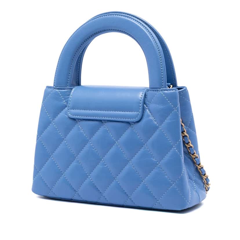 Chanel Nano Aged Calfskin Kelly Shopper Bag Blue Leather Very good condition - Back View