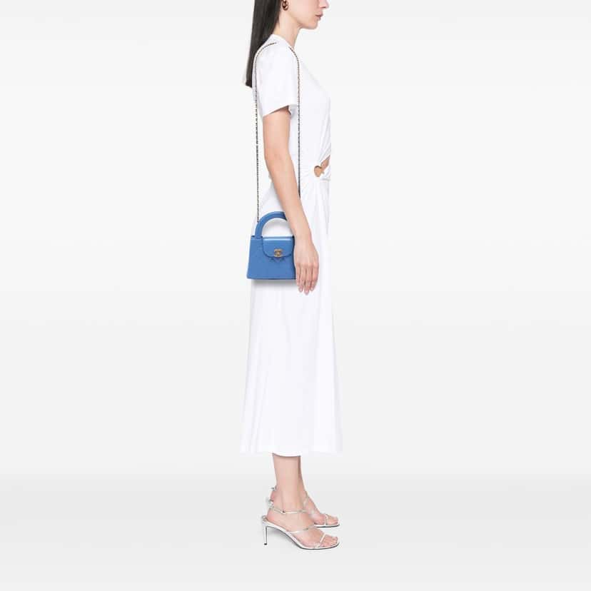 Chanel Nano Aged Calfskin Kelly Shopper Bag Blue Leather Very good condition - Box View