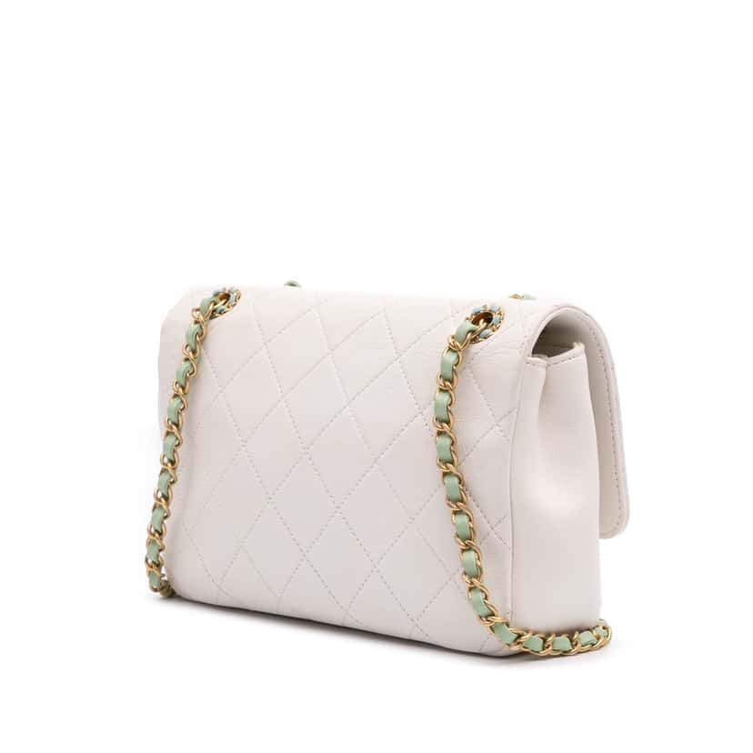 Chanel CC Quilted Calfskin Single Flap White Leather Very good condition - Back View
