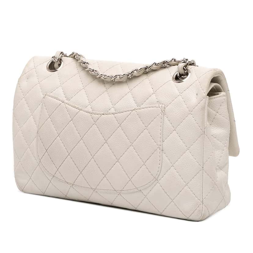 Chanel Medium Classic Caviar Double Flap White Leather Good condition - Back View