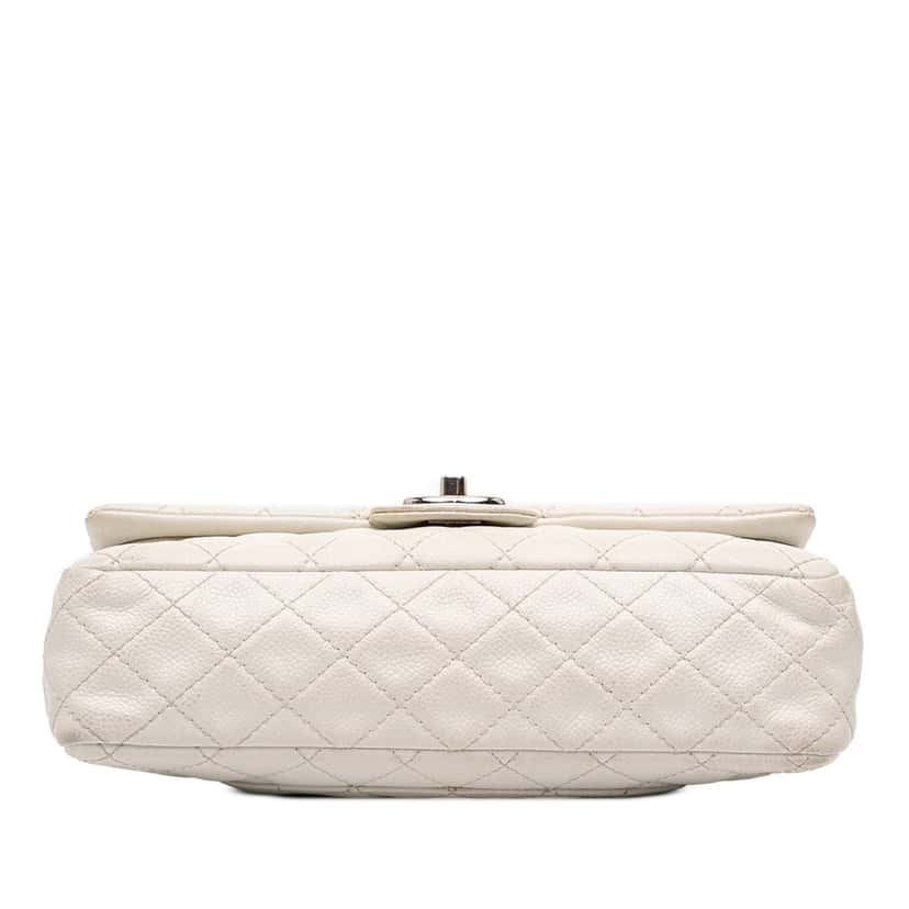 Chanel Medium Classic Caviar Double Flap White Leather Good condition - Inside View