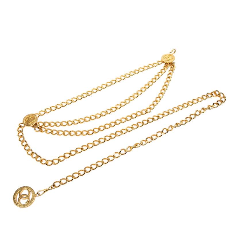 Chanel CC Gold Plated Medallion Triple Chain Belt Gold Metal Very good condition - Front View