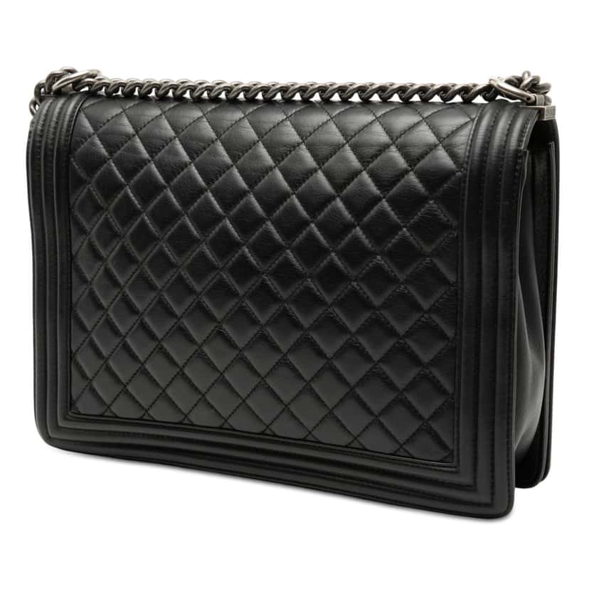 Chanel Large Quilted Lambskin Boy Flap Black Leather Very good condition - Back View