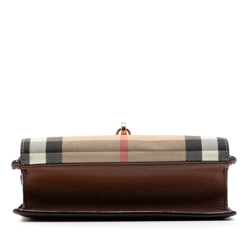 Burberry Small Leather and House Check Canvas Derby Macken Crossbody Brown Very good condition - Inside View