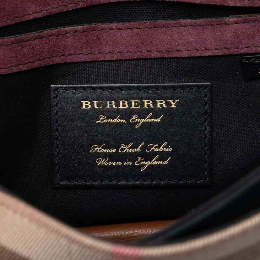 Burberry Small Leather and House Check Canvas Derby Macken Crossbody Brown Very good condition - Box View