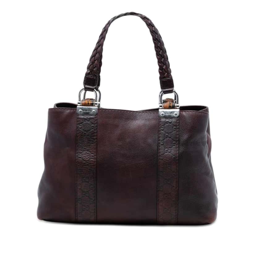 Gucci Guccissima Trimmed Leather Bamboo Libeccio Tote Brown Leather Very good condition - Front View