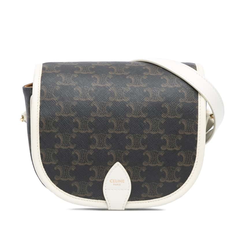 Celine Medium Triomphe Coated Canvas Folco Crossbody Brown Very good condition - Front View