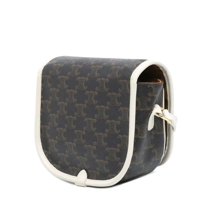 Celine Medium Triomphe Coated Canvas Folco Crossbody Brown Very good condition - Back View