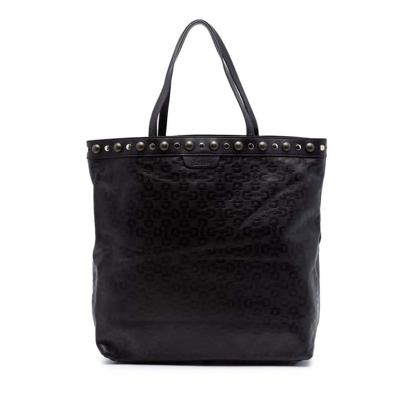 Gucci Embossed Studded Leather Horsebit Tote Black Leather Very good condition - Front View