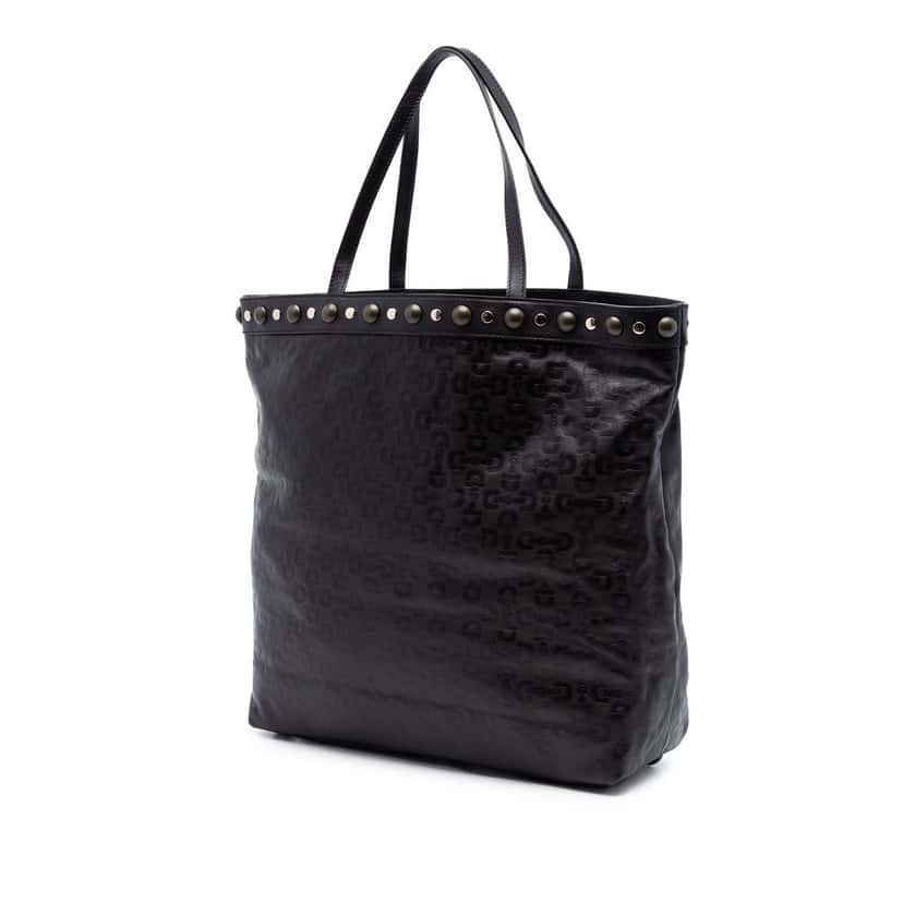 Gucci Embossed Studded Leather Horsebit Tote Black Leather Very good condition - Back View