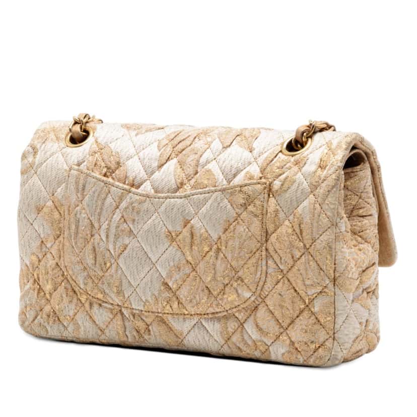 Chanel Medium Classic Embroidered Canvas Double Flap Beige Very good condition - Back View