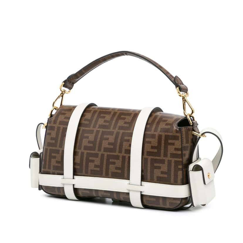 Fendi Zucca Glazed Fabric Cage Baguette Satchel Brown Very good condition - Back View