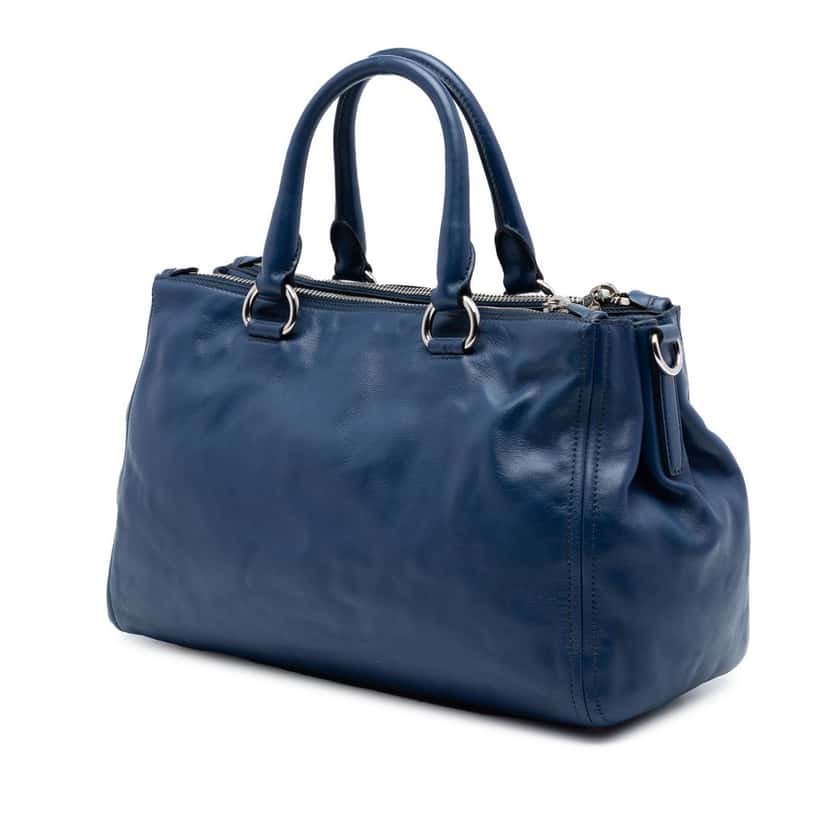 Prada Soft Calf Double Zip Convertible Tote Blue Leather Very good condition - Back View