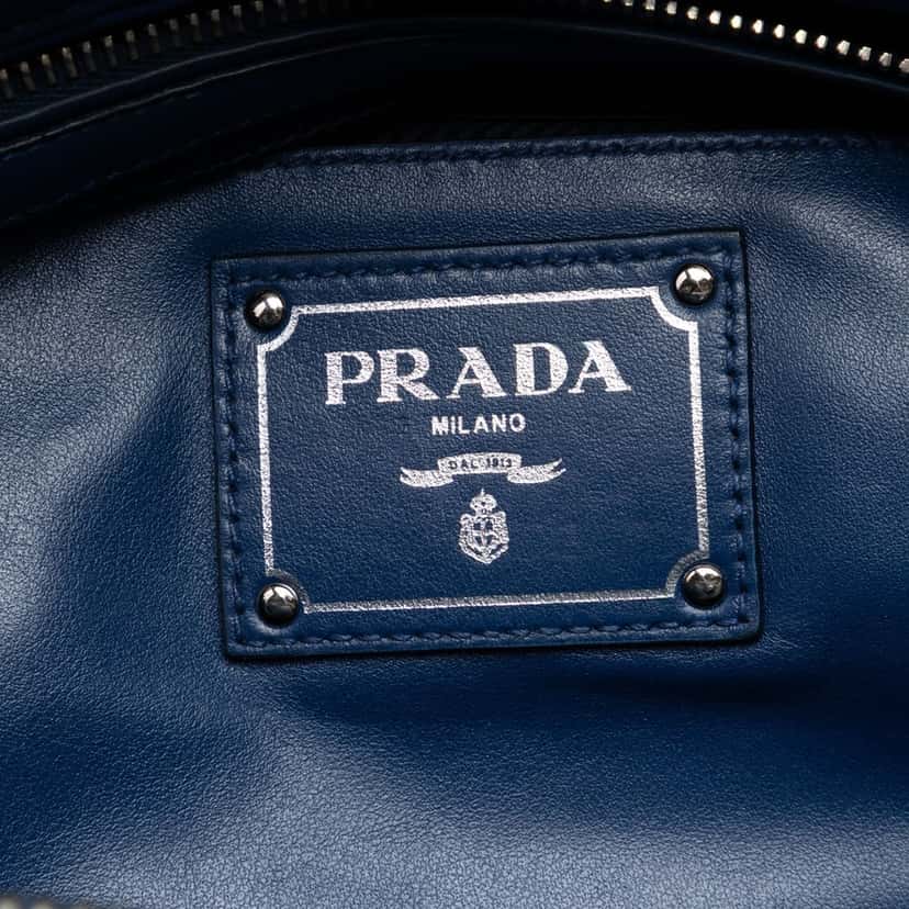 Prada Soft Calf Double Zip Convertible Tote Blue Leather Very good condition - Box View