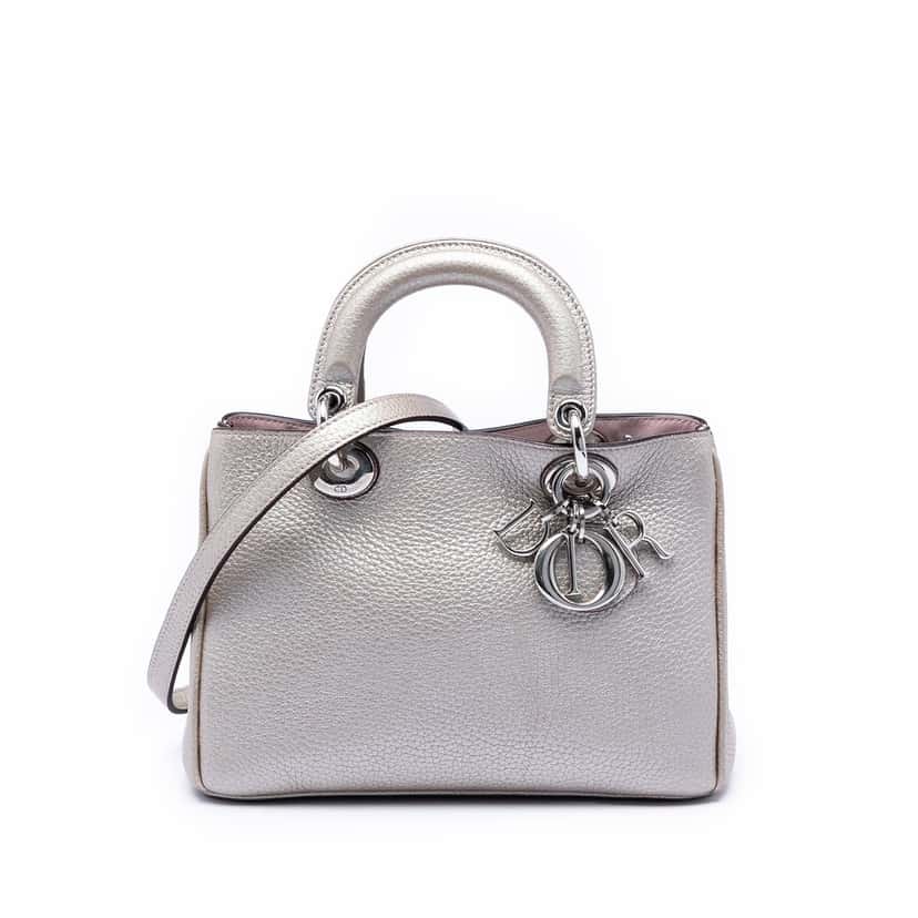 Dior Small Metallic Leather Diorissimo Satchel Silver Leather Very good condition - Front View
