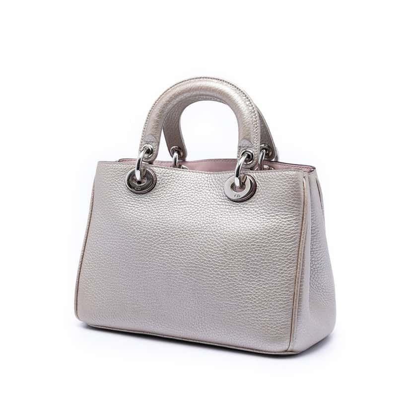 Dior Small Metallic Leather Diorissimo Satchel Silver Leather Very good condition - Back View