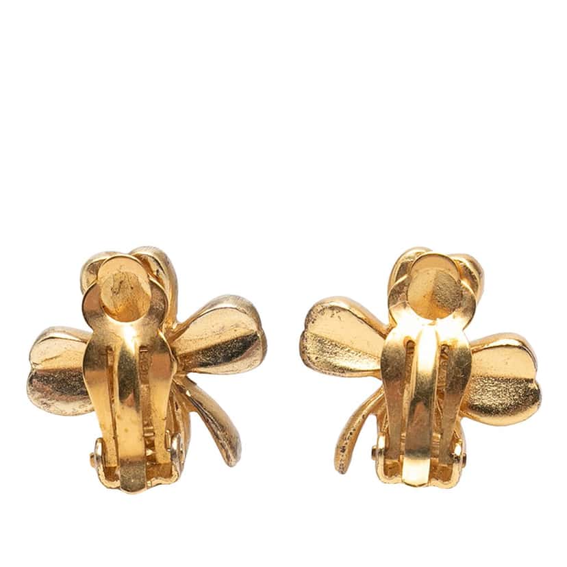 Chanel CC Gold Plated Clover Clip On Earrings Gold Metal Very good condition - Back View