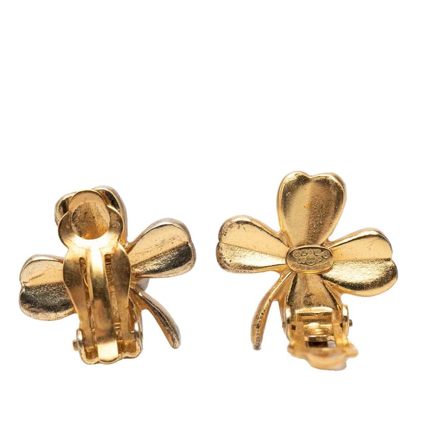 Chanel CC Gold Plated Clover Clip On Earrings Gold Metal Very good condition - Inside View