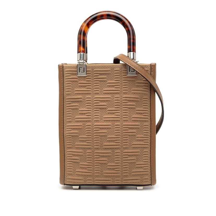 Fendi Mini Zucca Embossed Technical Fabric  Sunshine Shopper Tote Brown Very good condition - Front View