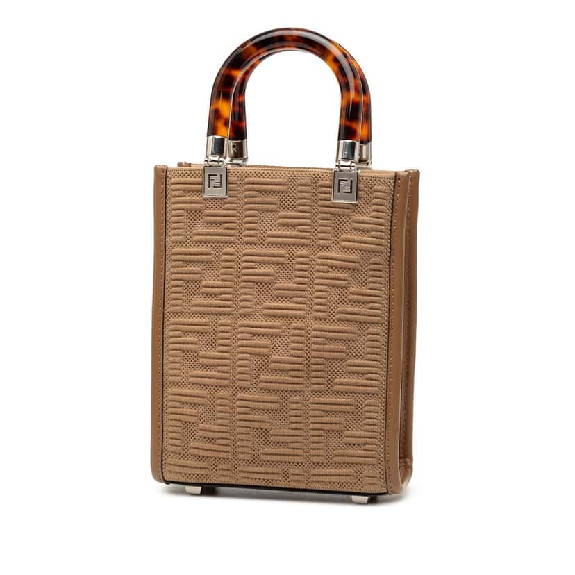 Fendi Mini Zucca Embossed Technical Fabric  Sunshine Shopper Tote Brown Very good condition - Back View