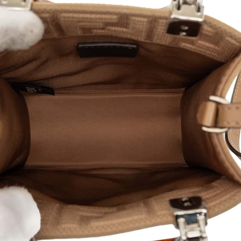 Fendi Mini Zucca Embossed Technical Fabric  Sunshine Shopper Tote Brown Very good condition - Model View