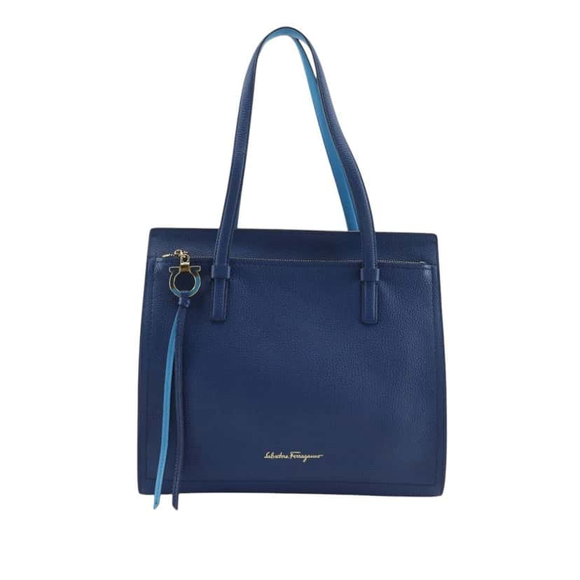 Ferragamo Medium Leather Pebbled Amy Tote Blue Leather Very good condition - Front View