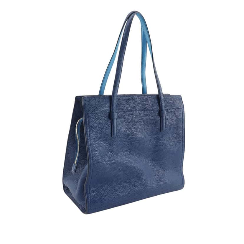 Ferragamo Medium Leather Pebbled Amy Tote Blue Leather Very good condition - Back View
