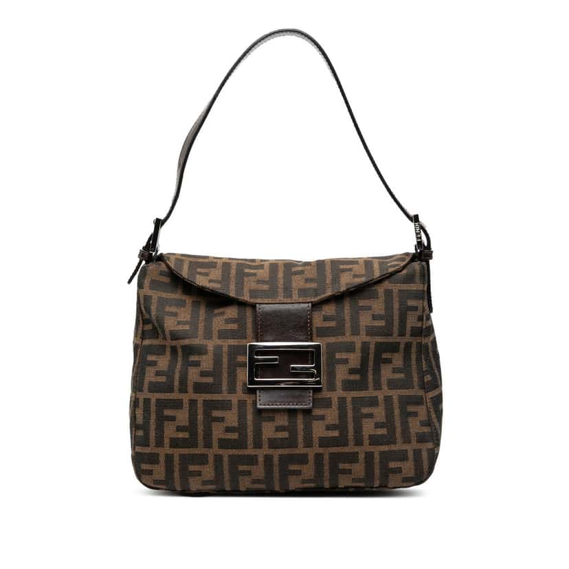 Fendi Zucca Canvas Double Flap Shoulder Bag Brown Very good condition - Front View