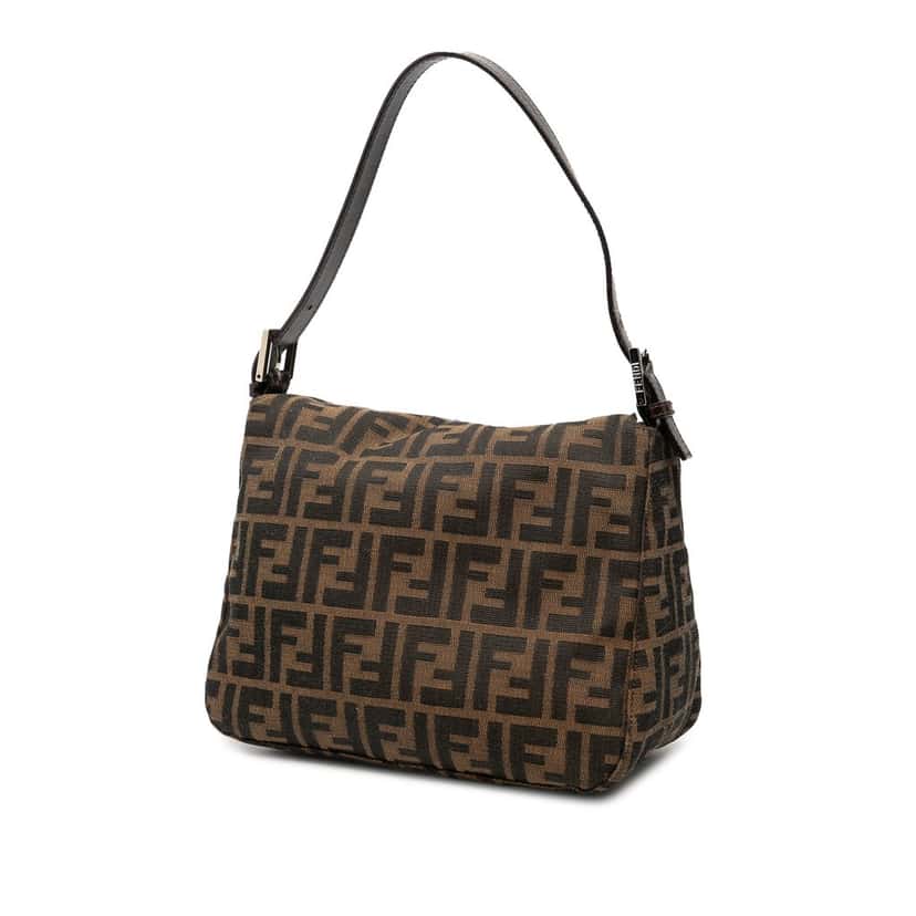 Fendi Zucca Canvas Double Flap Shoulder Bag Brown Very good condition - Back View