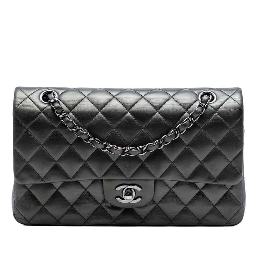 Chanel Medium Classic Lambskin So Black Double Flap Black Leather Very good condition - Front View
