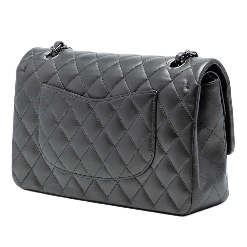 Chanel Medium Classic Lambskin So Black Double Flap Black Leather Very good condition - Back View