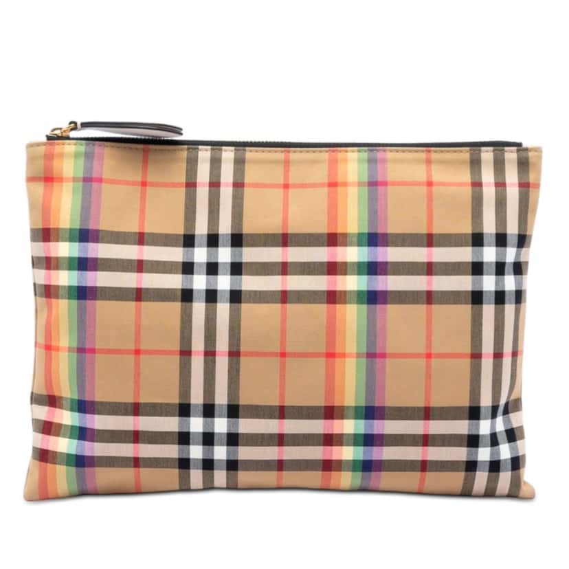 Burberry House Check Canvas Rainbow Clutch Beige Very good condition - Front View