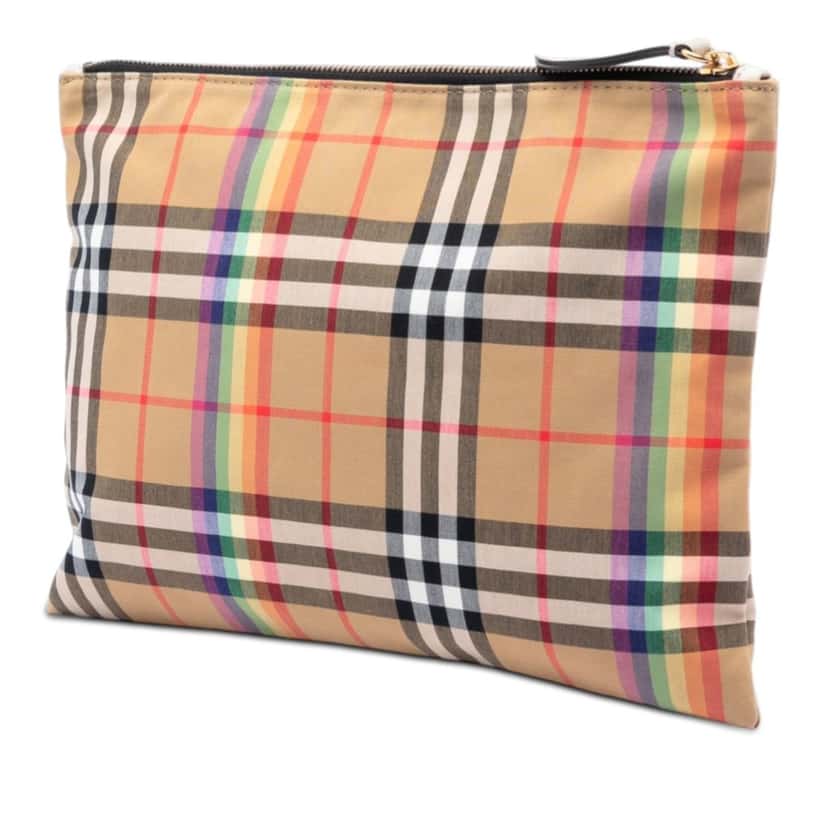 Burberry House Check Canvas Rainbow Clutch Beige Very good condition - Back View