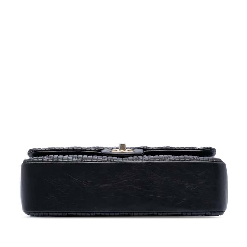 Chanel Medium Classic Chevron Calfskin Pleated Double Flap Black Leather Very good condition - Inside View