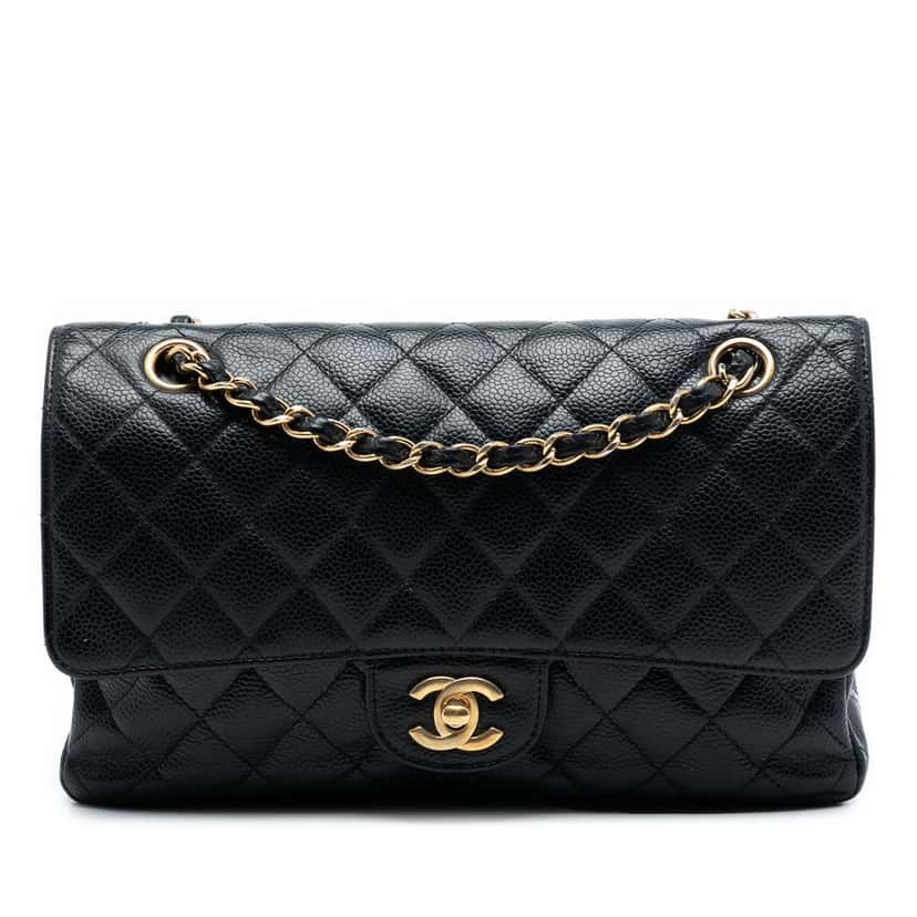 Chanel Medium Classic Caviar Double Flap Black Leather Very good condition - Front View