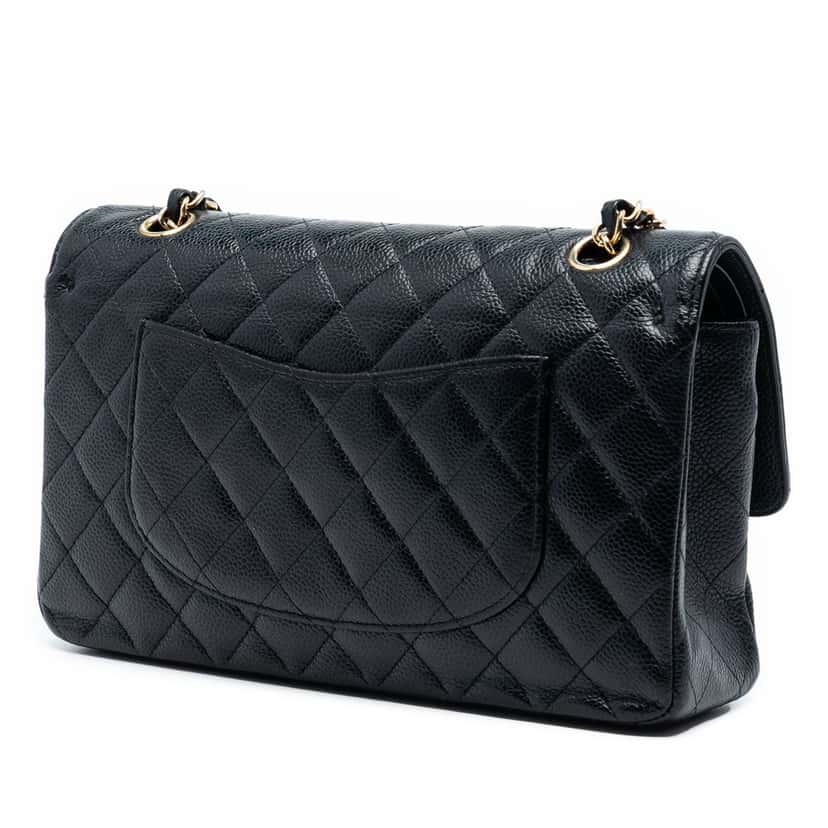 Chanel Medium Classic Caviar Double Flap Black Leather Very good condition - Back View