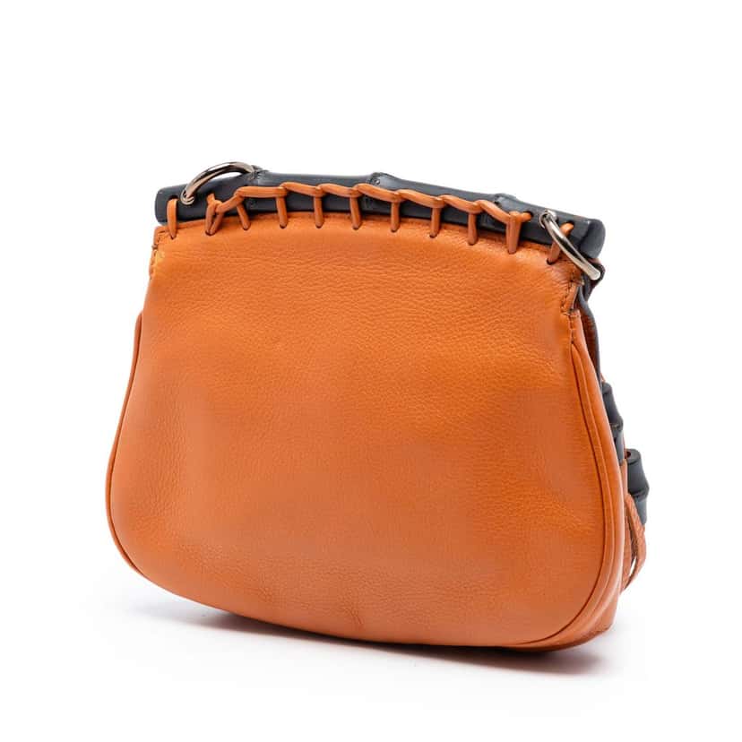 Gucci Small Leather Bamboo Nouveau Fringe Crossbody Orange Leather Very good condition - Back View