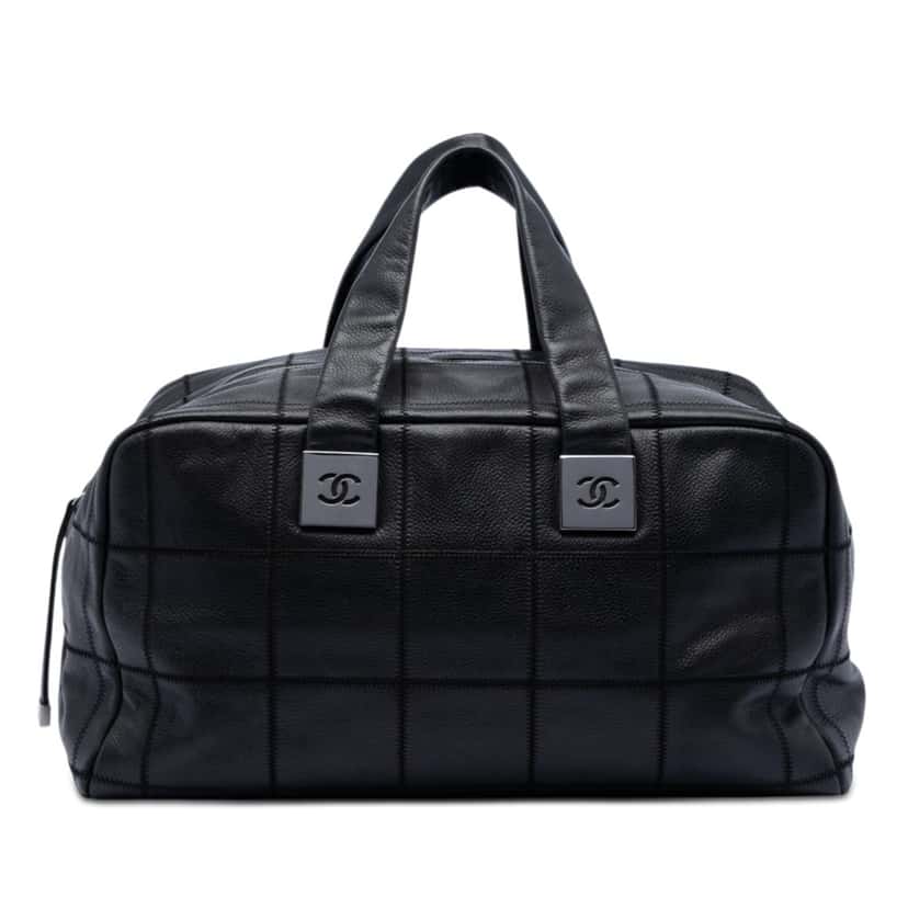 Chanel CC Chocolate Bar Caviar Wild Stitch Boston Bag Black Leather Very good condition - Front View