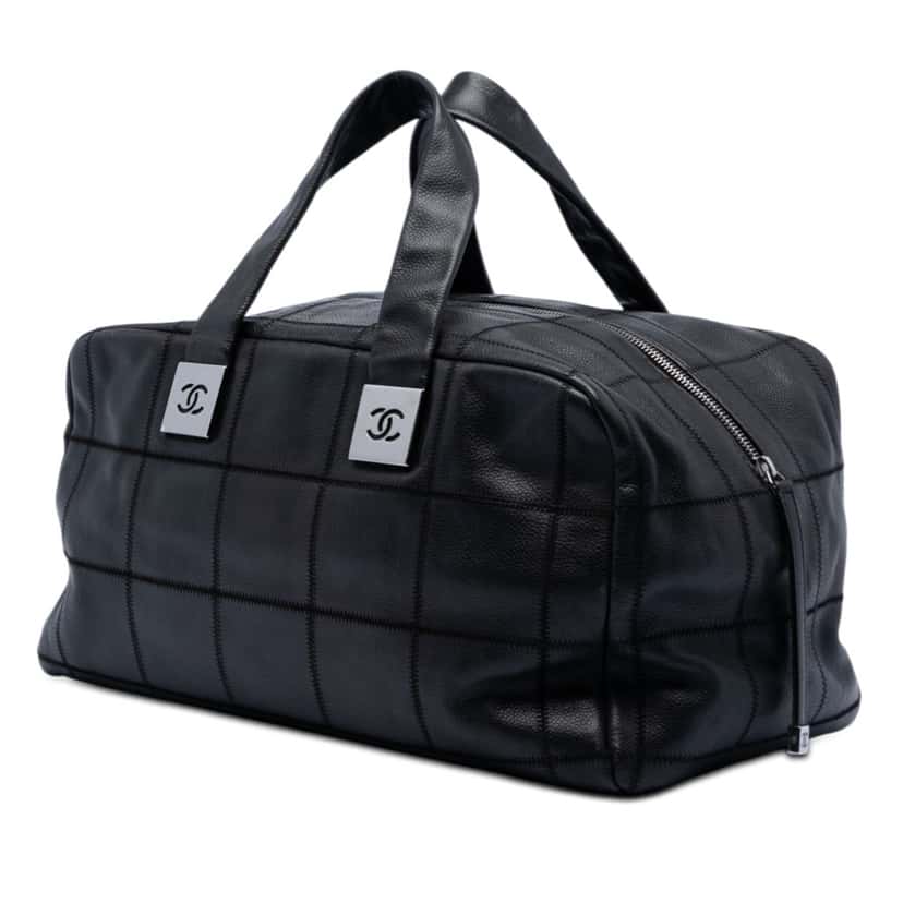 Chanel CC Chocolate Bar Caviar Wild Stitch Boston Bag Black Leather Very good condition - Back View