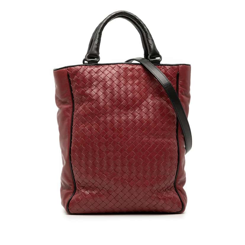 Bottega Veneta Bicolor Nappa Intrecciato Vertical Convertible Satchel Red Leather Very good condition - Front View