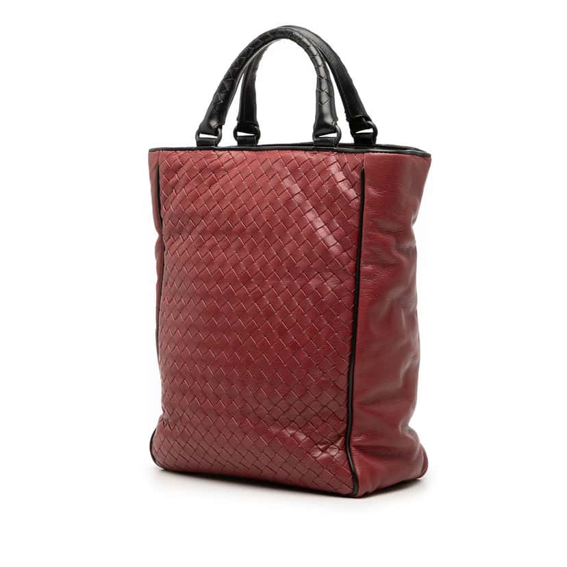 Bottega Veneta Bicolor Nappa Intrecciato Vertical Convertible Satchel Red Leather Very good condition - Back View