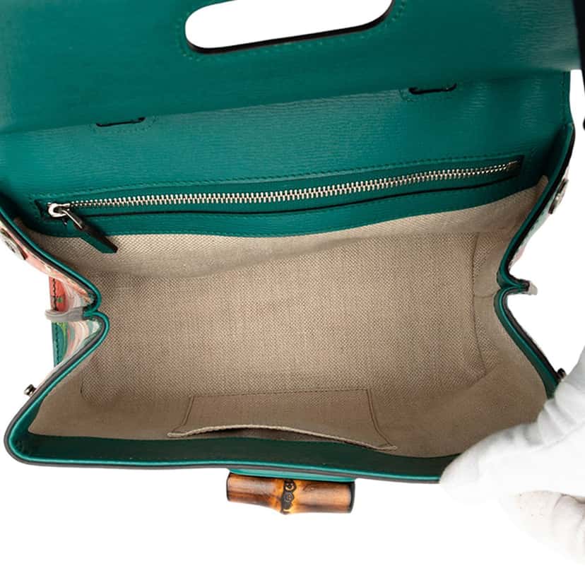 Gucci Small Calfskin Bamboo Daily Blooms Satchel Green Leather Good condition - Model View